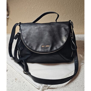 EUC Nine West Black Pebbled Faux Leather Satchel Crossbody Bag